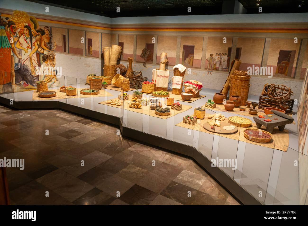 Display of Aztec foods and market, archaeological site and museum of Templo Mayor, Mexico City