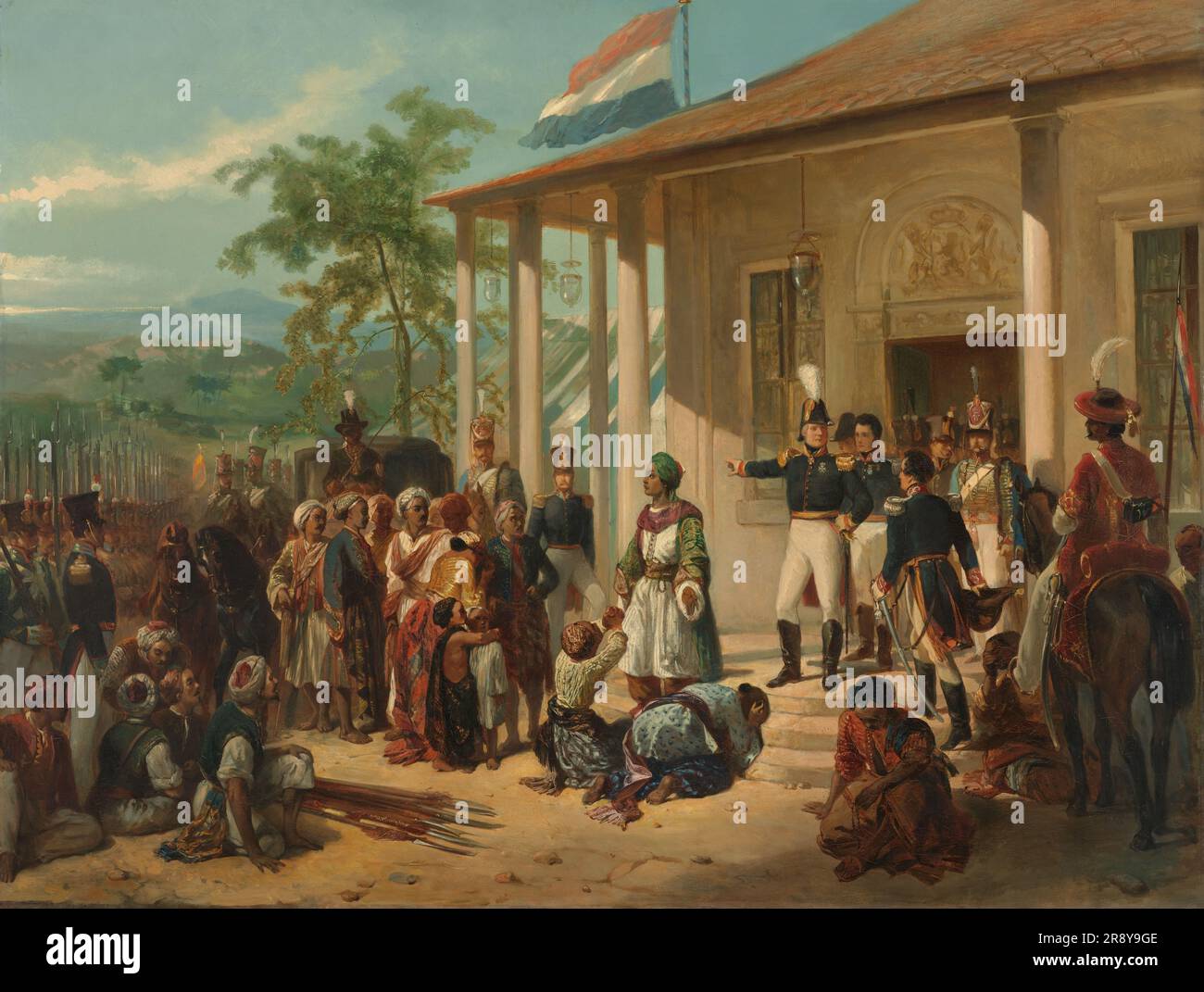 The Arrest of Diepo Negoro by Lieutenant-General Baron De Kock, c.1830-c.1835. Other Title(s): The Arrest of Diponegoro by Lieutenant-General De KockThe Arrest of Diponegoro by Lieutenant-General De KockThe Submission of Diepo Negoro to Lieutenant-general Hendrik Merkus Baron de Kock, 28 March 1830, Bringing to an End the Java War (1825-1830). Stock Photo