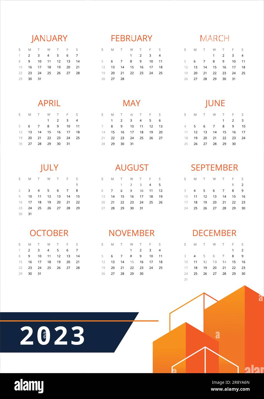 Commercial real estate building wall calendar design template for 2023 year Stock Vector Image
