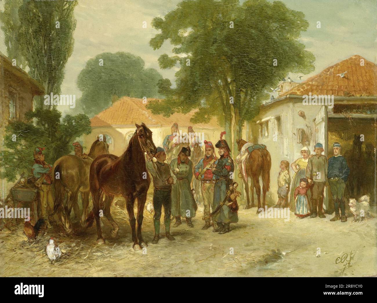 The requisition, 1872. Soldiers with horses belonging to a farming family. Stock Photo