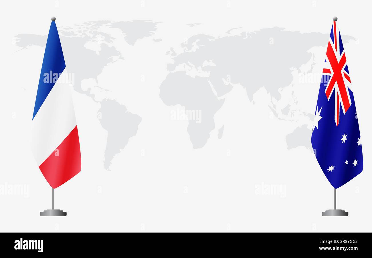 France and Australia flags for official meeting against background of