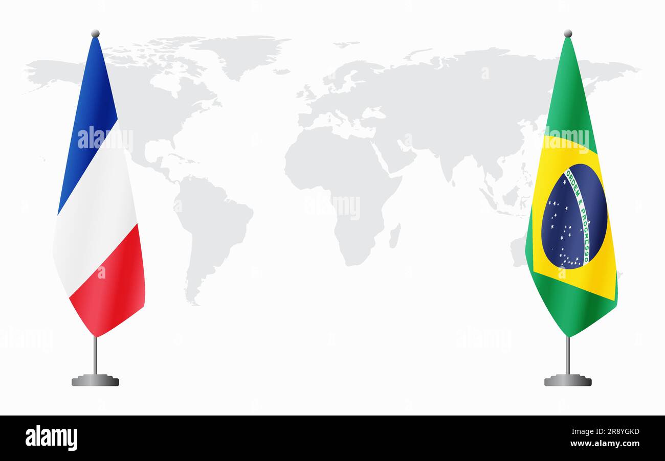 France and Brazil flags for official meeting against background of