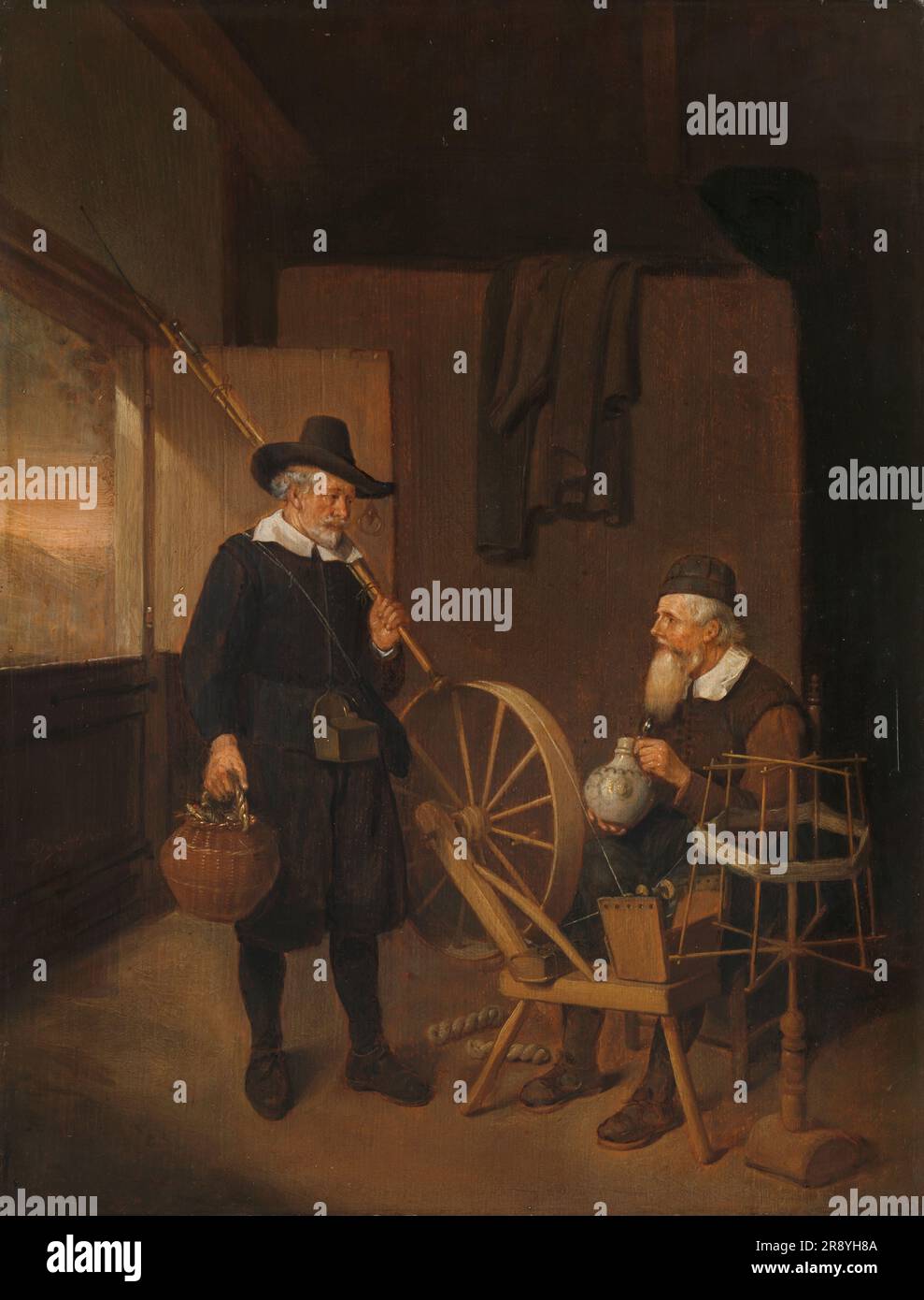 Interior with Fisherman and Man beside a Bobbin and Spool, 1663. Stock Photo