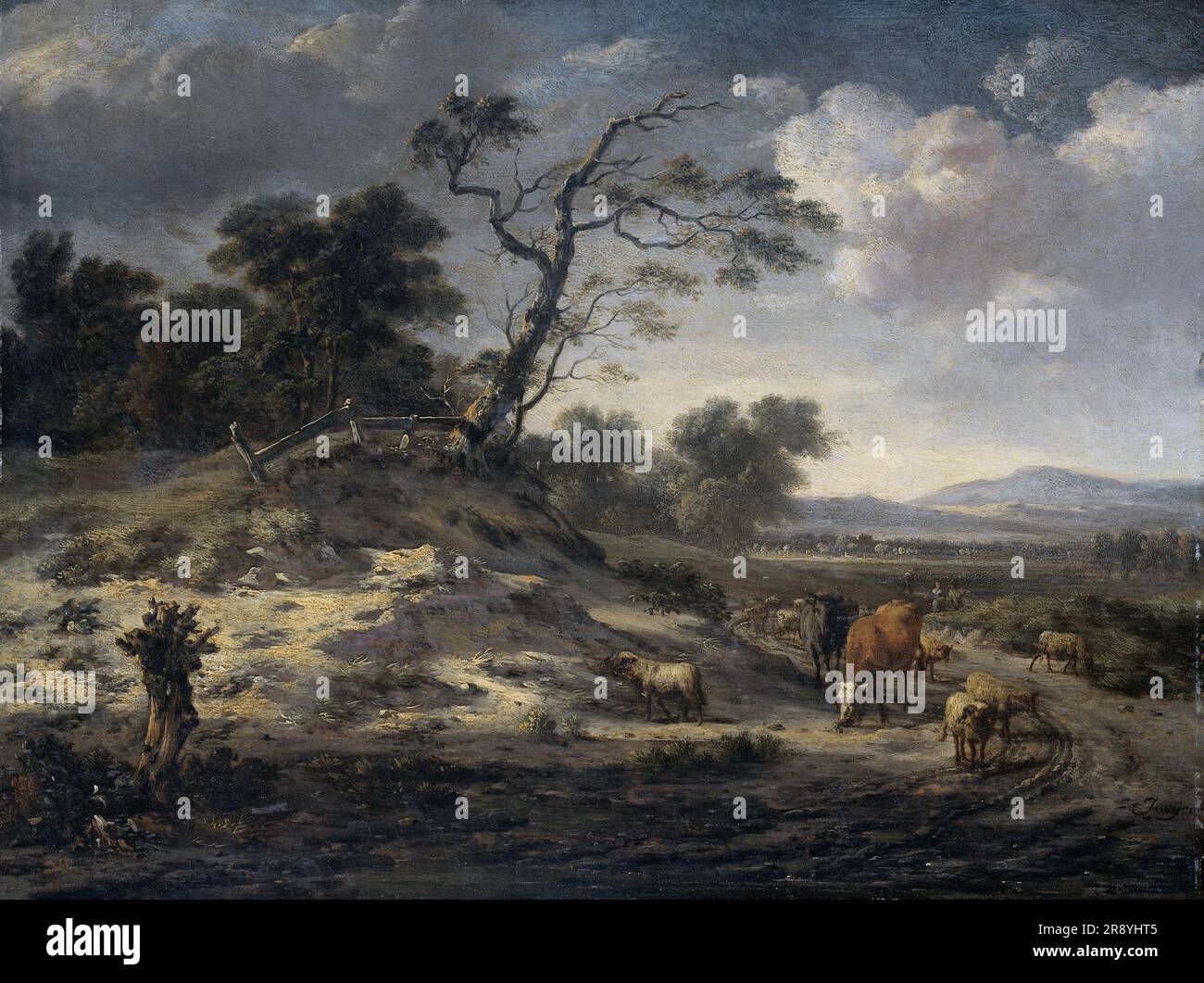 Landscape with Cattle on a Country Road, 1655-1684. Stock Photo