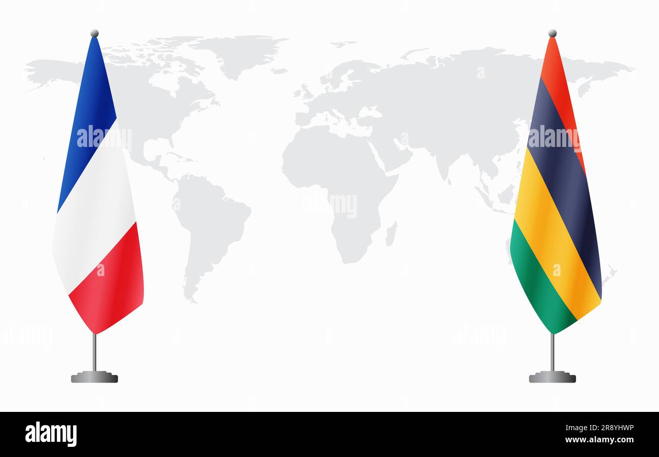 France and Mauritius flags for official meeting against background of