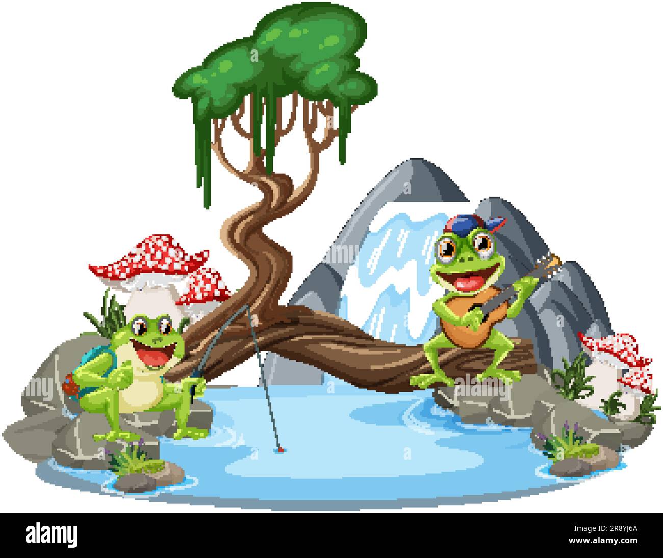 Green Frog in Waterfall Scene illustration Stock Vector Image & Art - Alamy