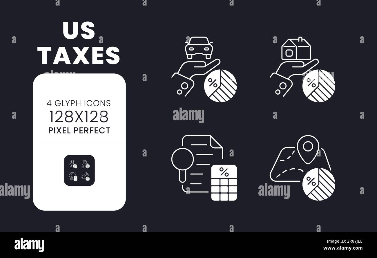 US taxes white solid desktop icons set Stock Vector
