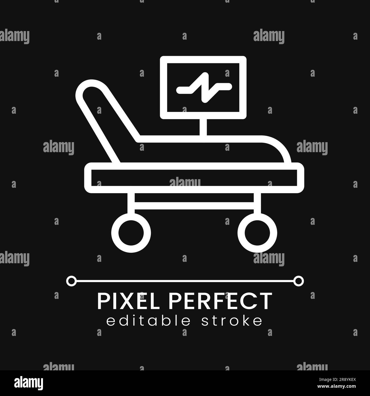 Intensive care bed pixel perfect white linear icon for dark theme Stock Vector