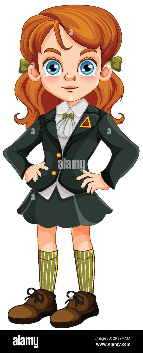Girl in Student Uniform Cartoon illustration Stock Vector Image & Art ...