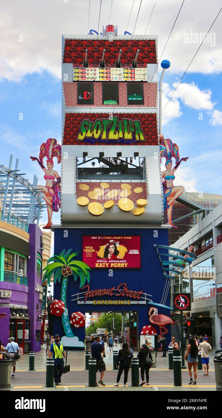Slot machineinspired SlotZilla Zipline Las Vegas signage Fremont