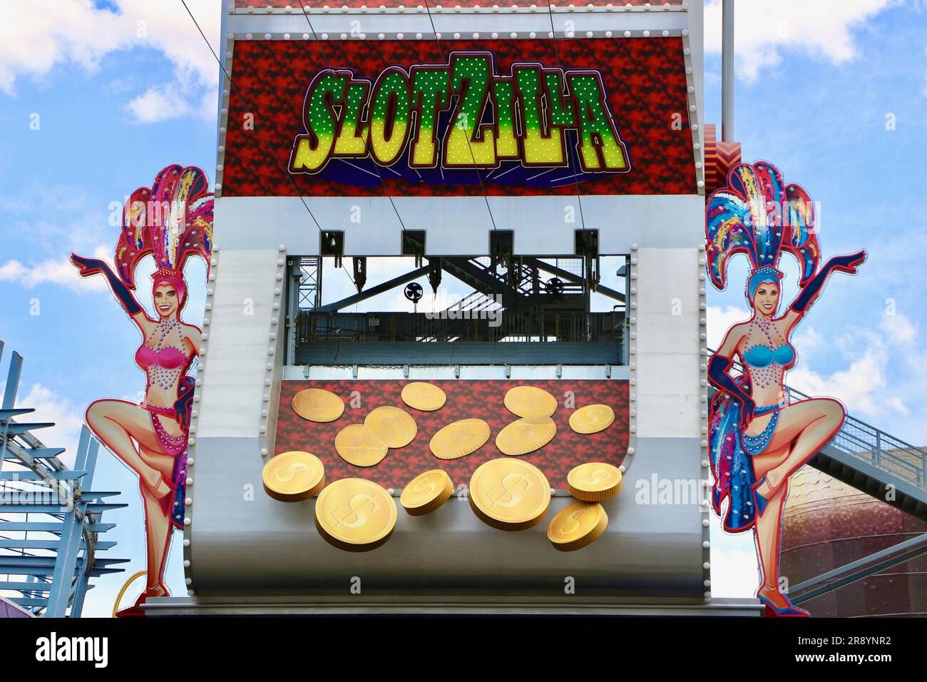 Slot machineinspired SlotZilla Zipline Las Vegas signage Fremont