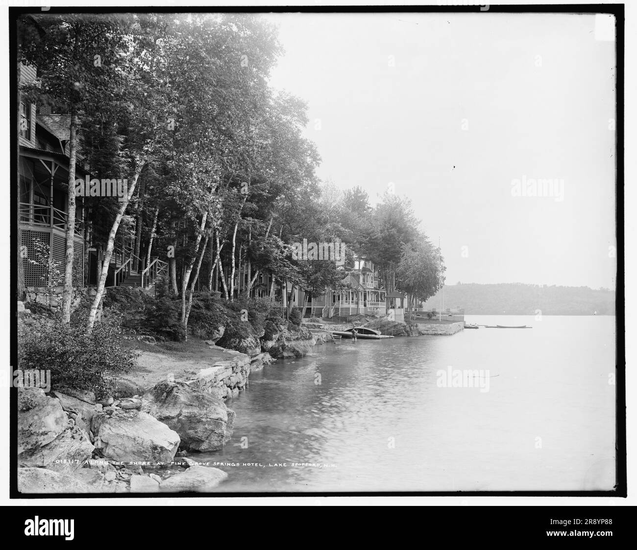 Along the shore at Pine Grove Springs Hotel, Lake Spofford, N.H., c1905. Stock Photo