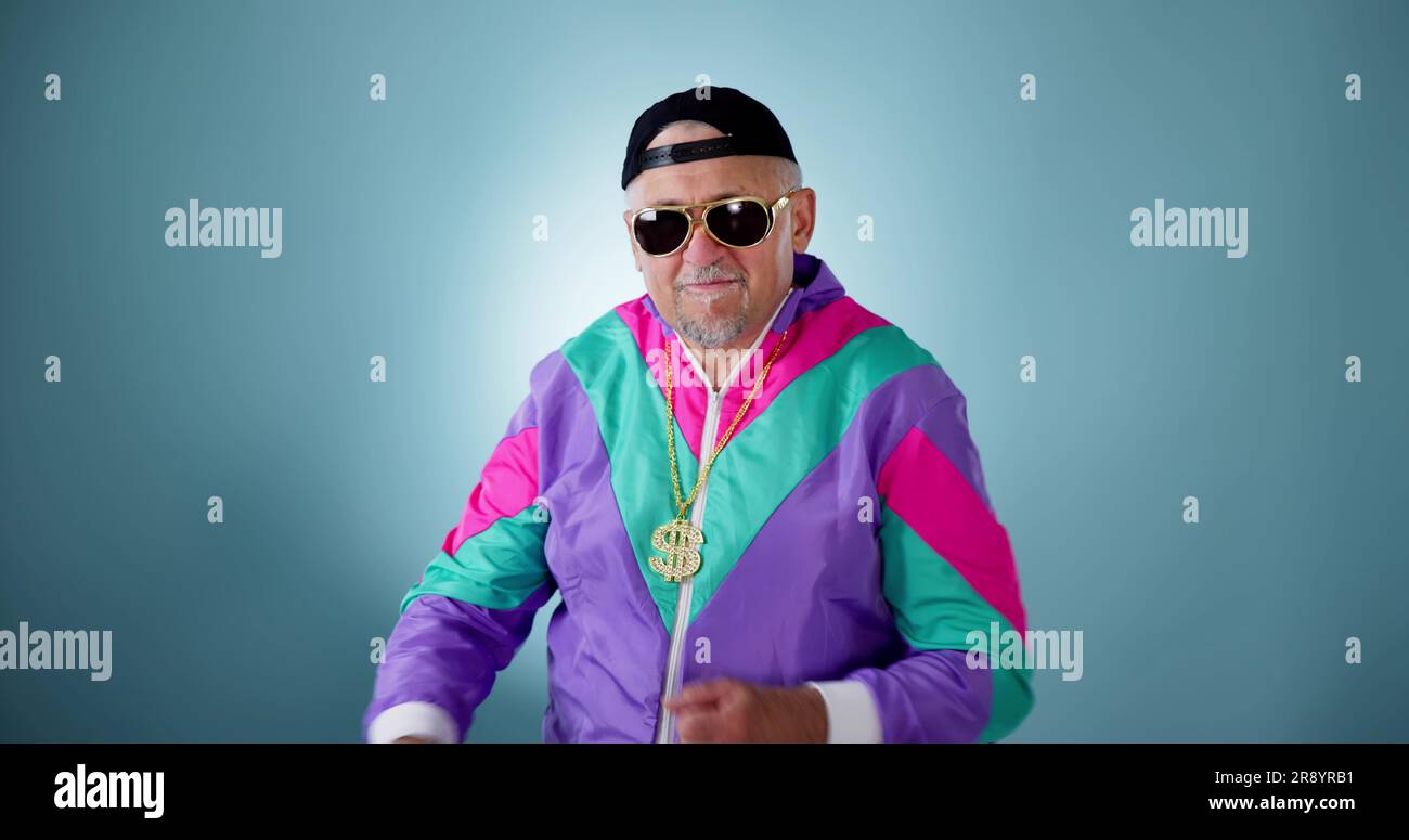 Fat Old Grandpa Man With Gold Chain Dancing Stock Photo - Alamy
