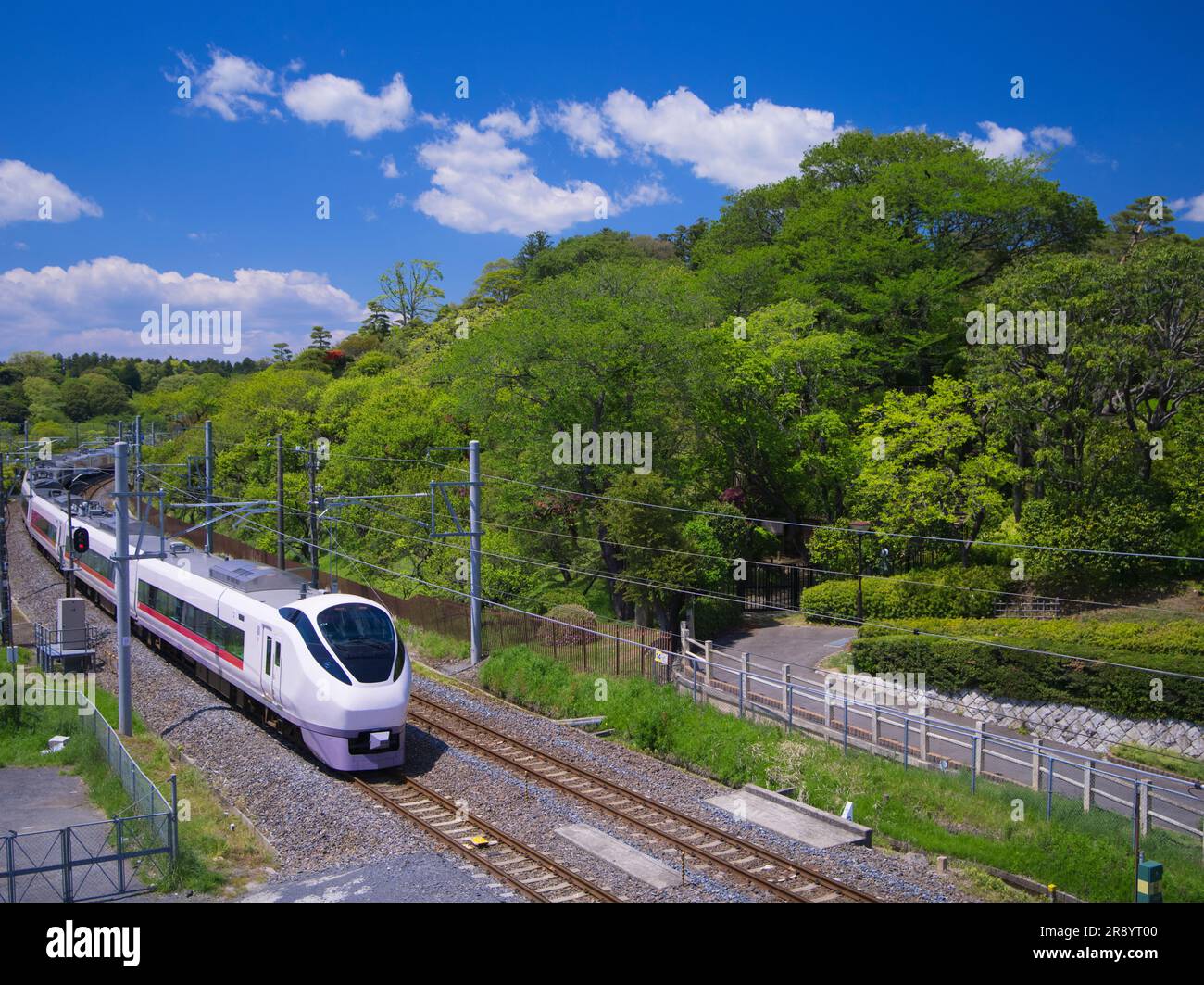 Joban Line and Kairakuen Garden Stock Photo