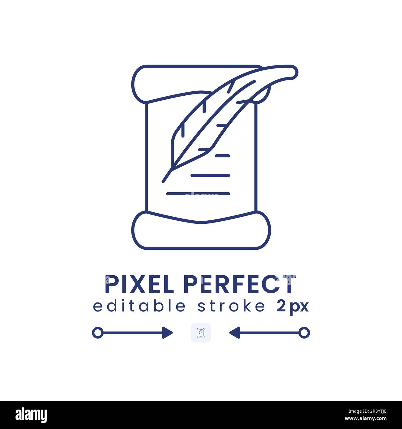 Paper scroll with feather pen linear desktop icon Stock Vector