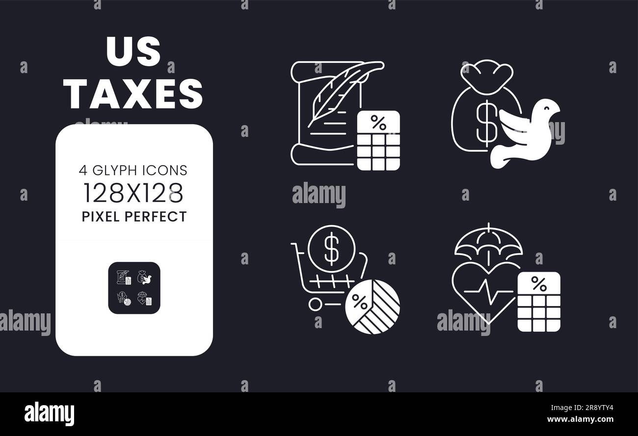 US taxes white solid desktop icons set Stock Vector