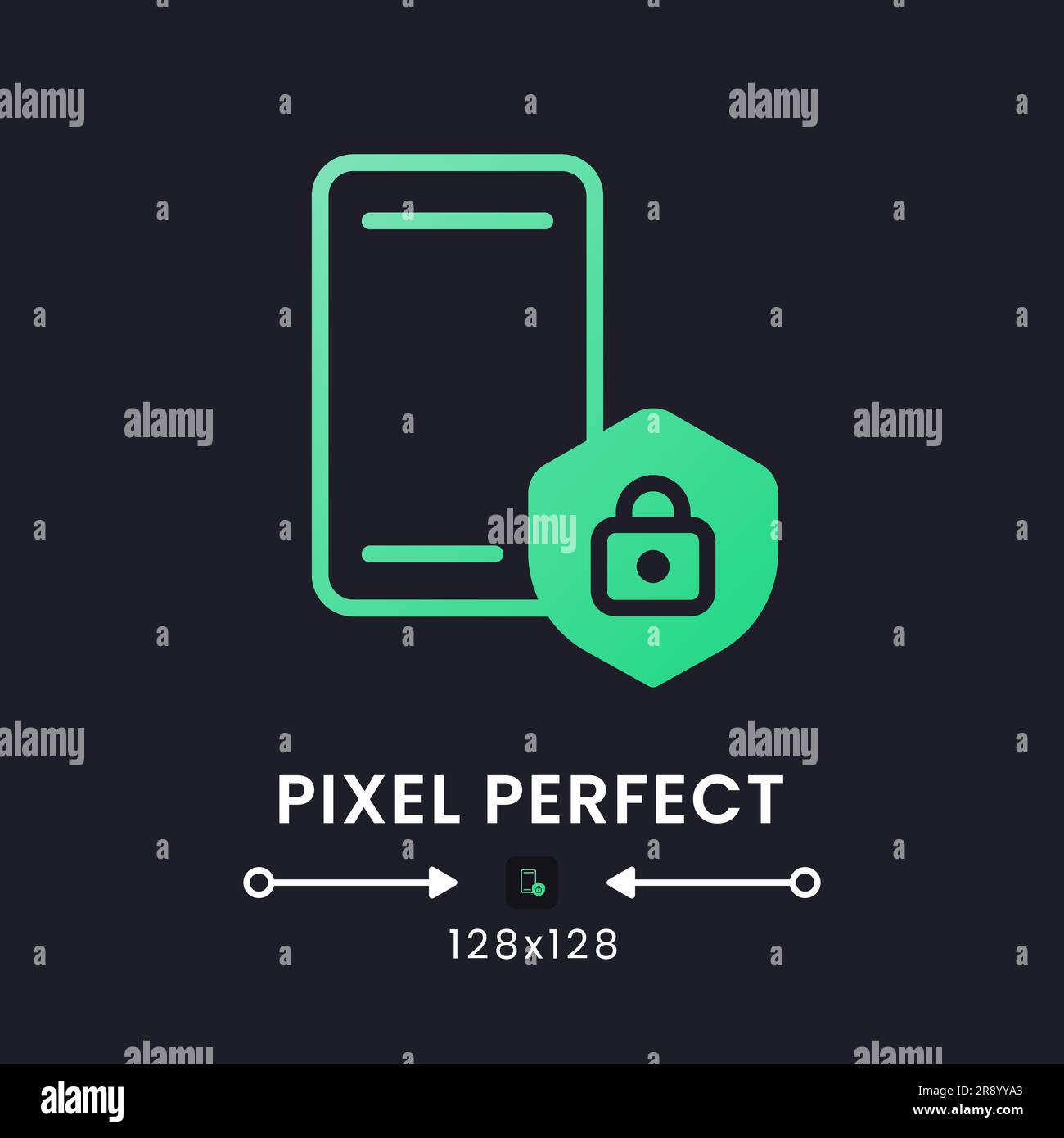 Mobile device security green solid gradient desktop icon on black Stock Vector