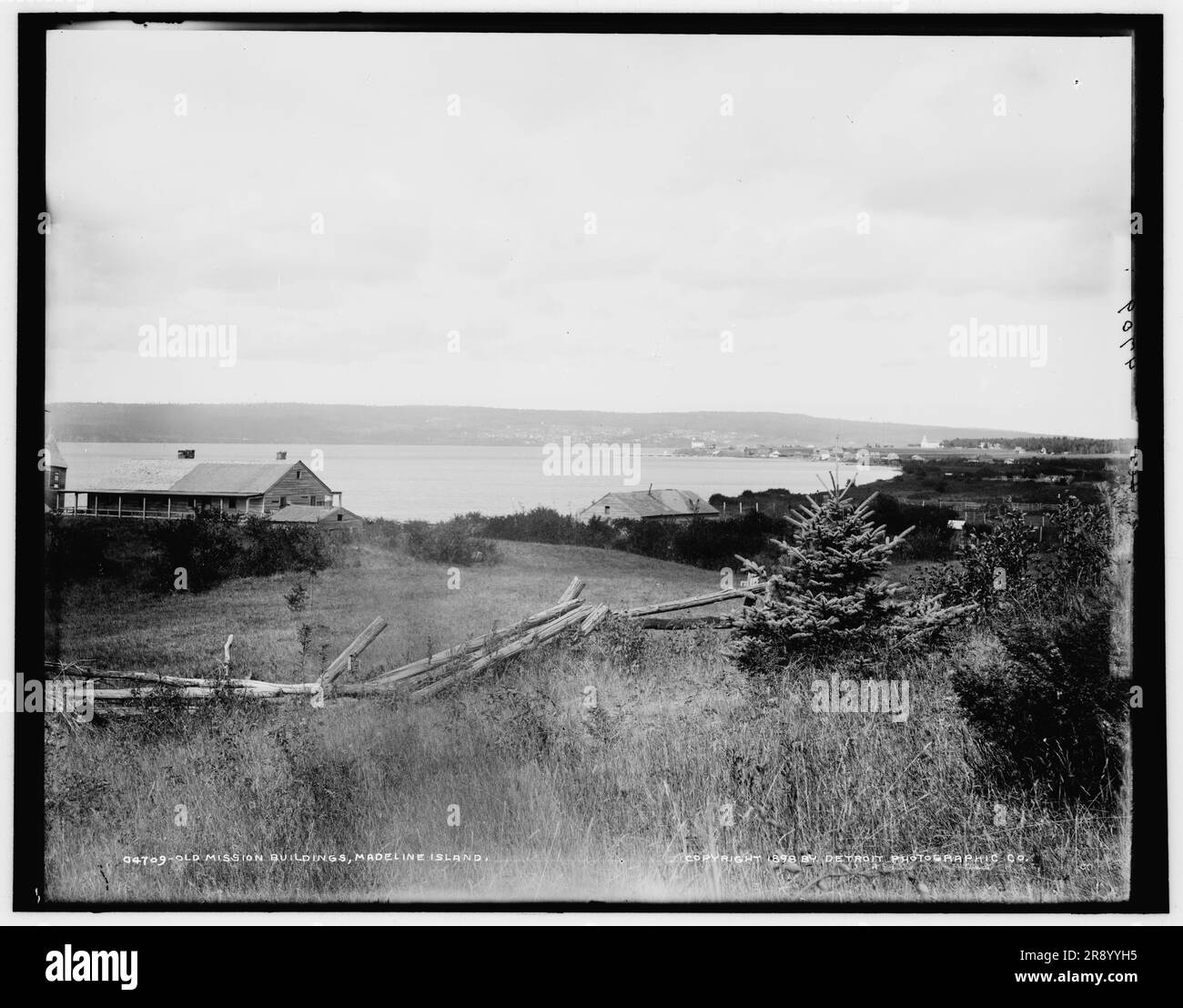 Old mission buildings, Madeline Island, c1898. Trading post established