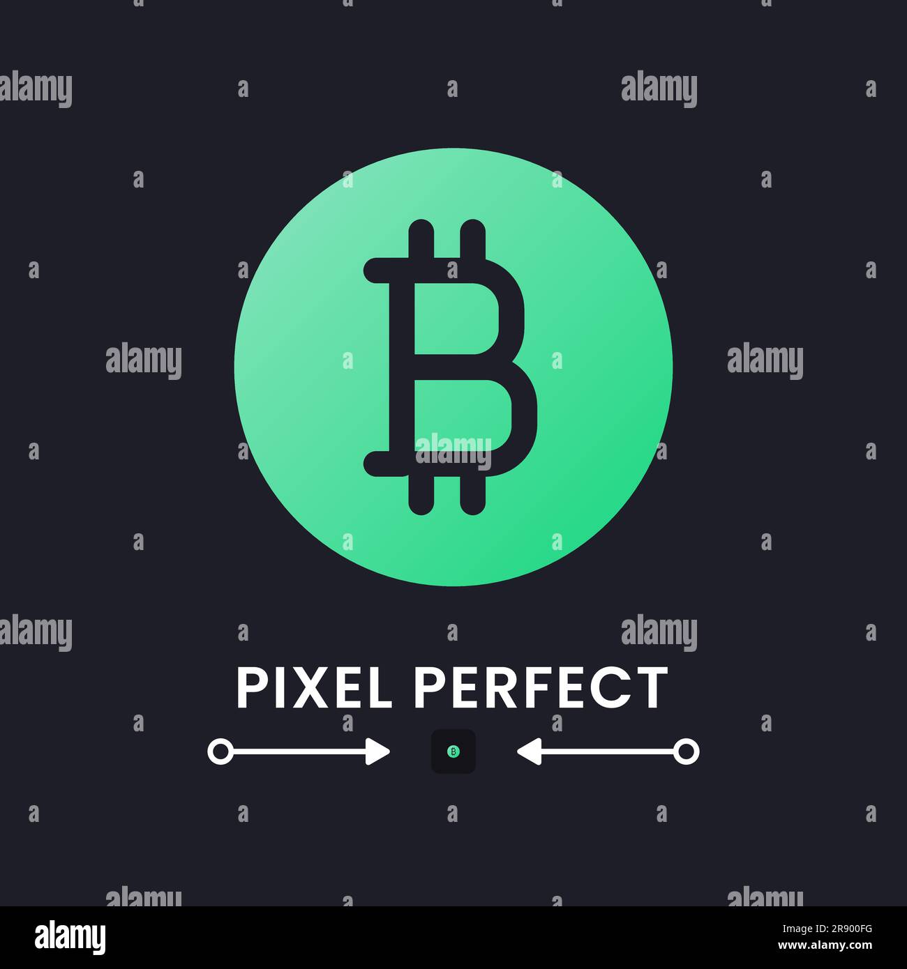 Bitcoin green solid gradient desktop icon on black Stock Vector