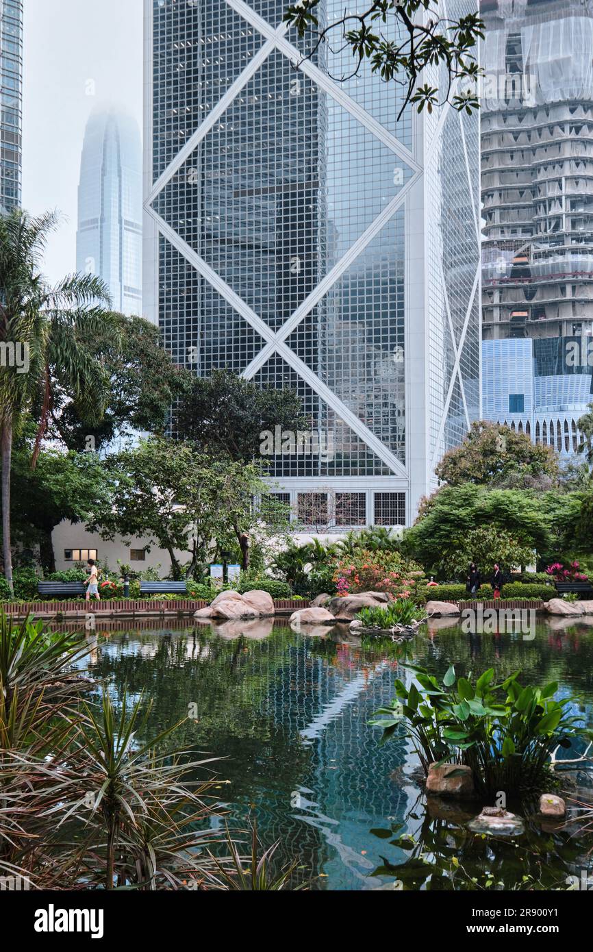 Hong Kong, China - April 24 2023: Bank of China building view from Hong Kong Park Stock Photo