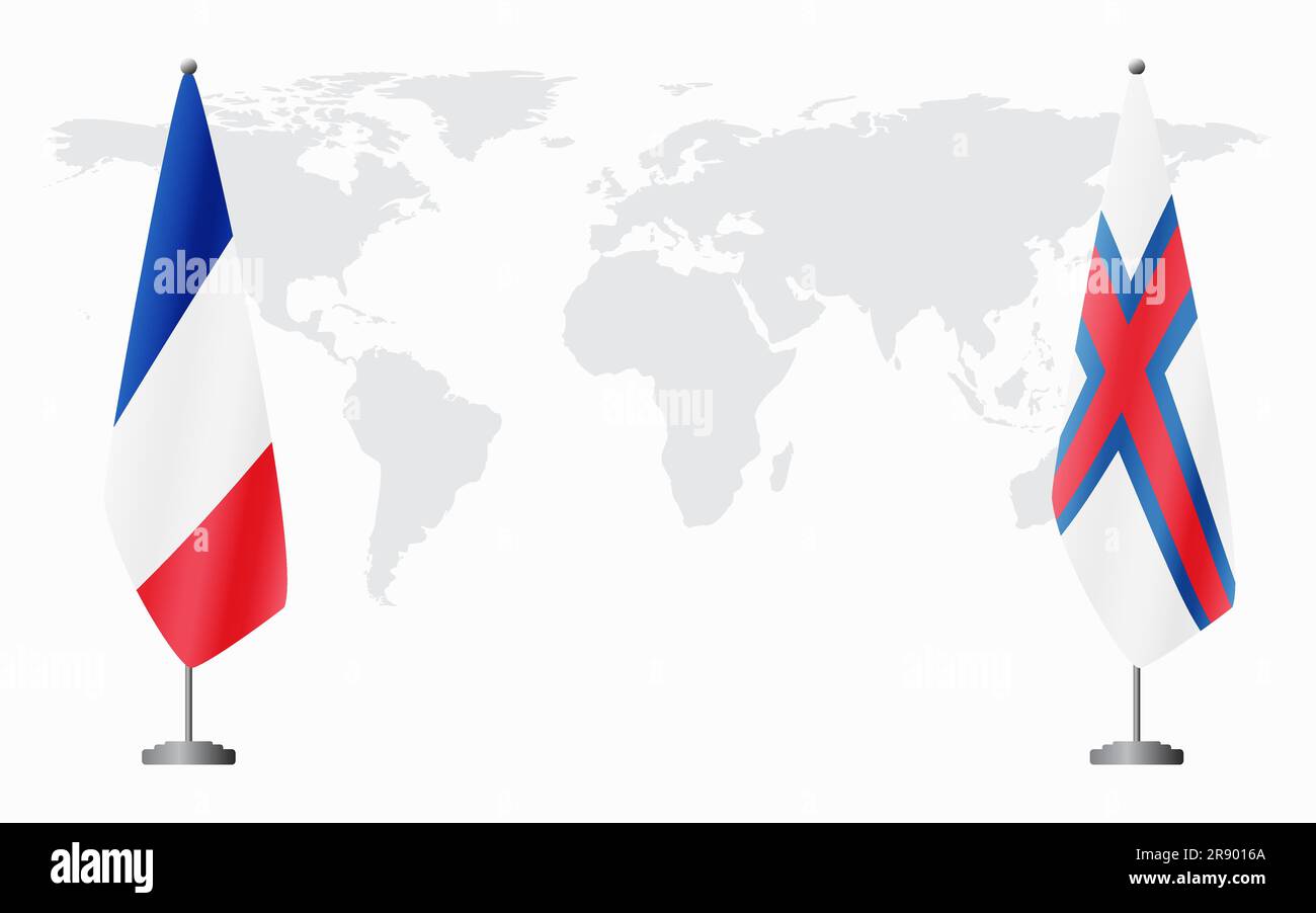 France and Faroe Islands flags for official meeting against background of world map. Stock Vector