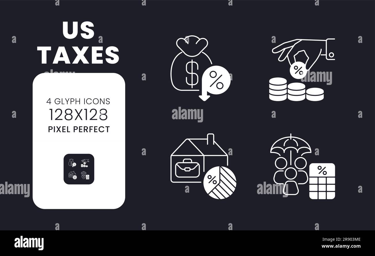 US taxes white solid desktop icons set Stock Vector