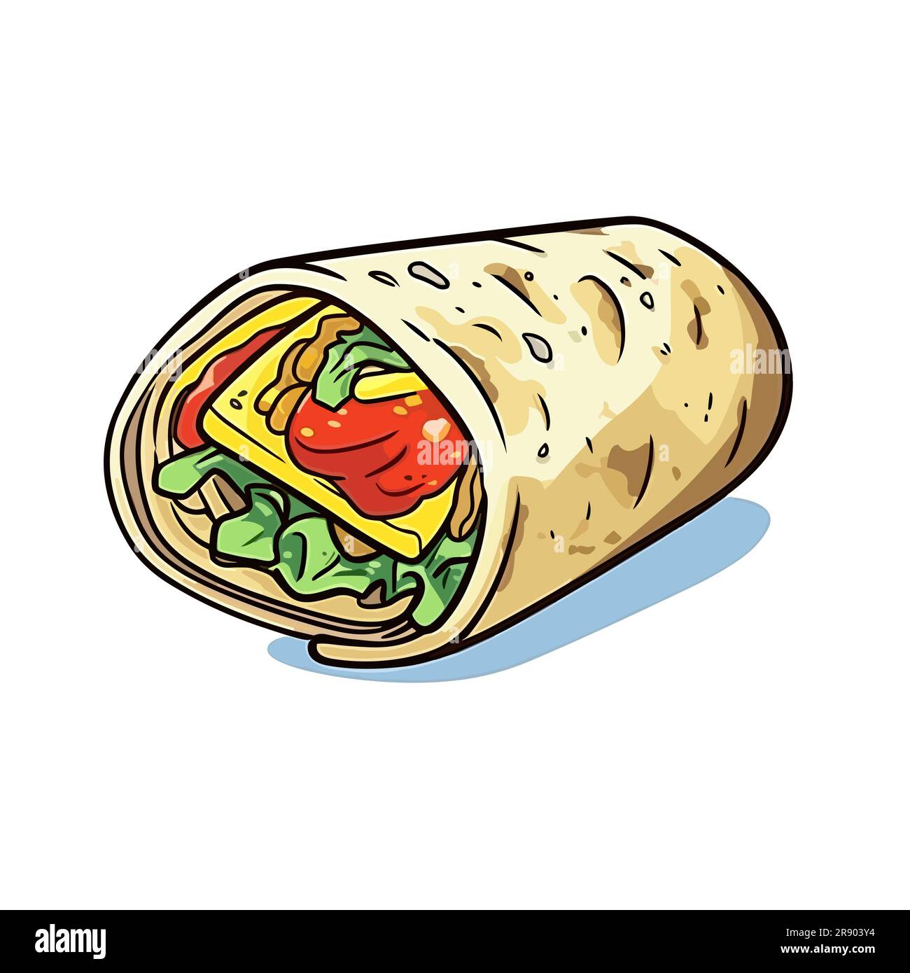 Mexican burrito wrap. Burritos handdrawn illustration. Vector doodle
