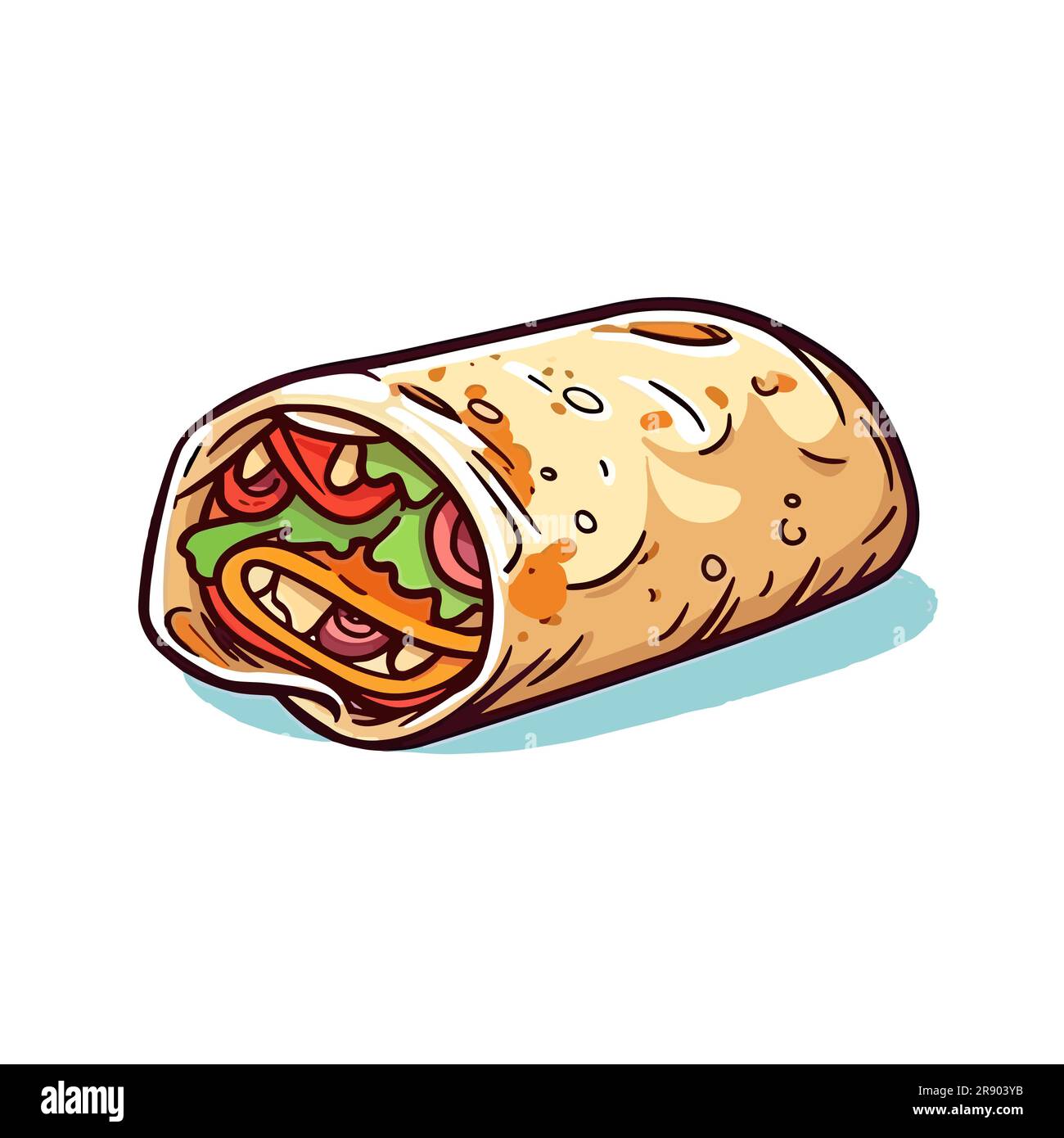 Mexican burrito wrap. Burritos handdrawn illustration. Vector doodle
