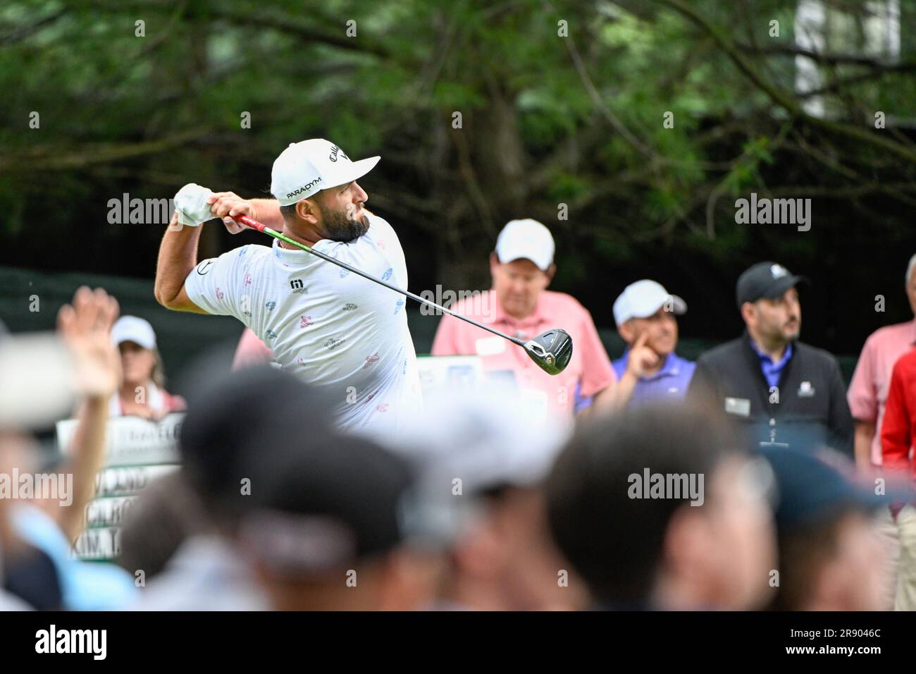 CROMWELL, CT - JUNE 23: Jon Rahm (ESP) watches his tee shot on 10