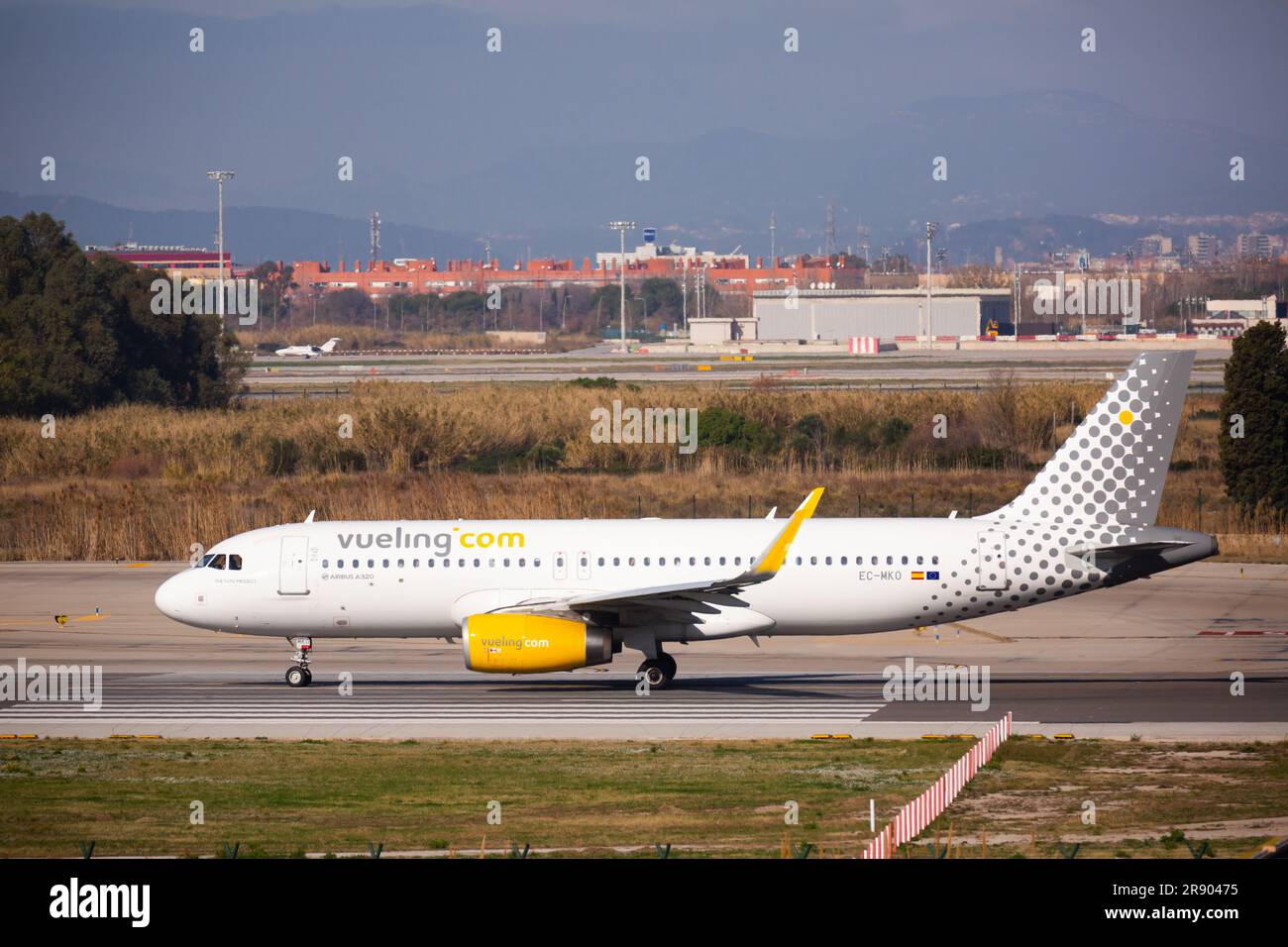 Aircraft Vueling airline takeoff from Barcelona El Prat airport Stock