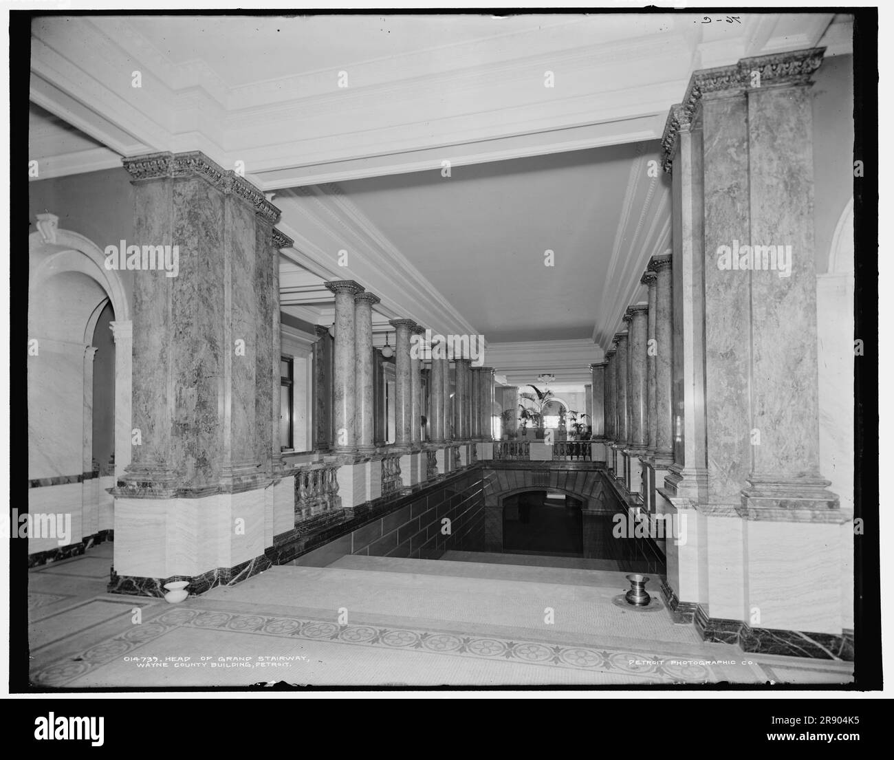 Head of grand stairway, Wayne County Building, Detroit, (1902 Stock