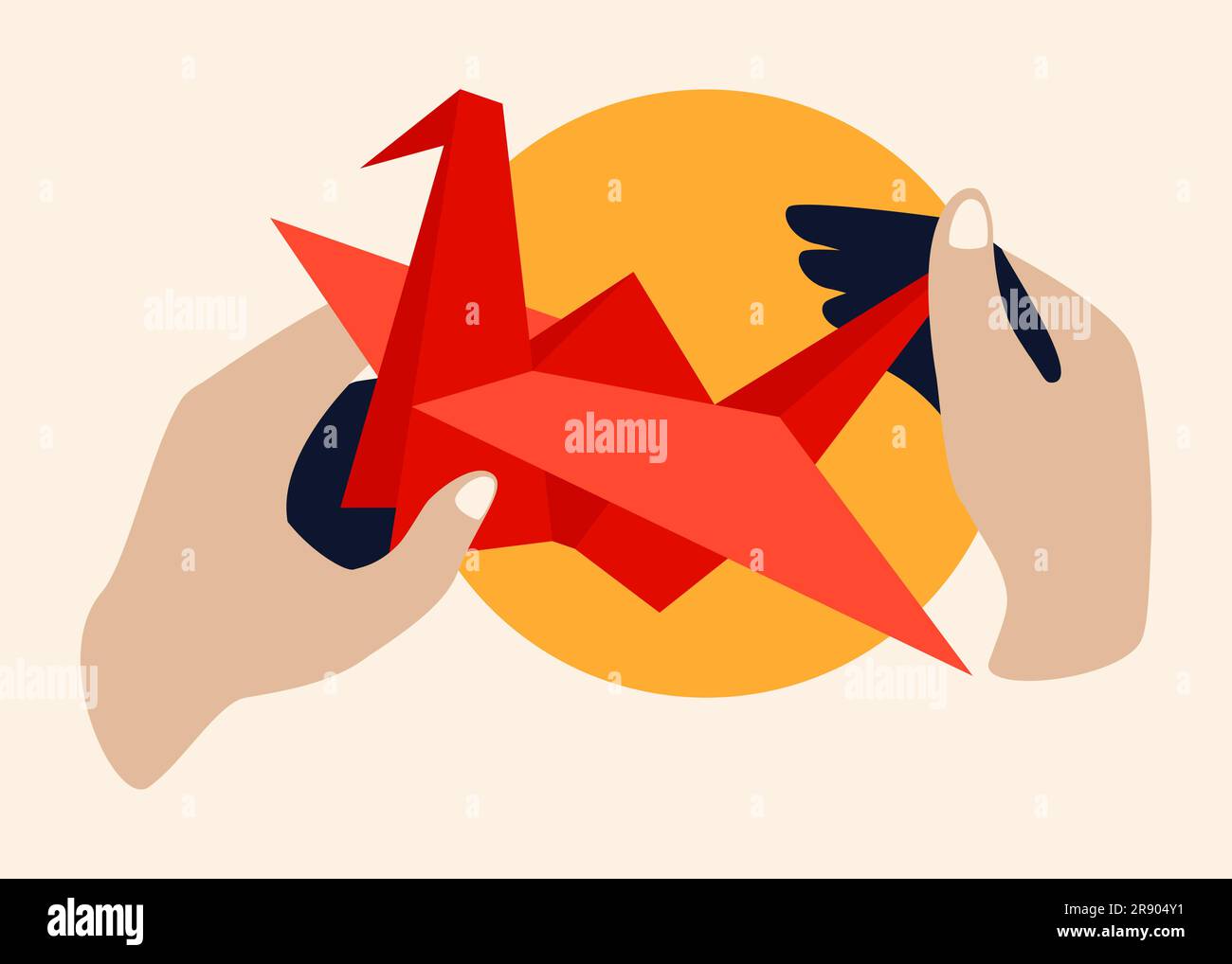 Red paper cranes modern colored vector illustration Stock Vector