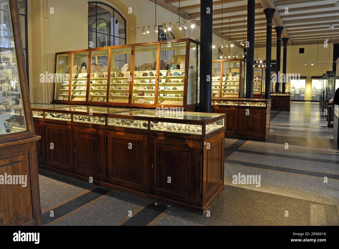 Exhibition room of the mineral collection, Museum fuer Naturkunde, Berlin, Germany Stock Photo