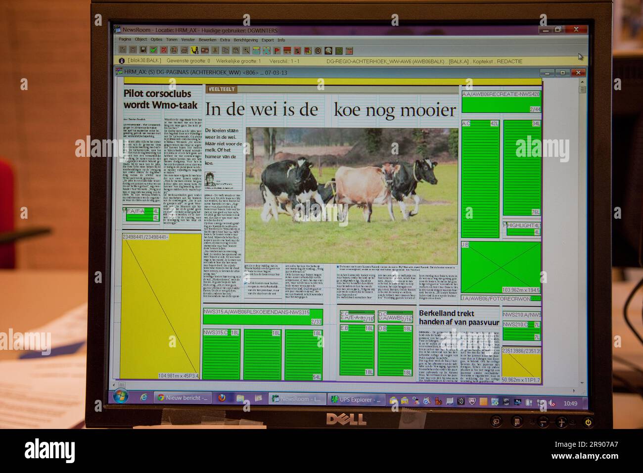Netherlands, Doetinchem. the format LayOut of the newspaper 'Gelderlander' on a journalist's computer. Stock Photo
