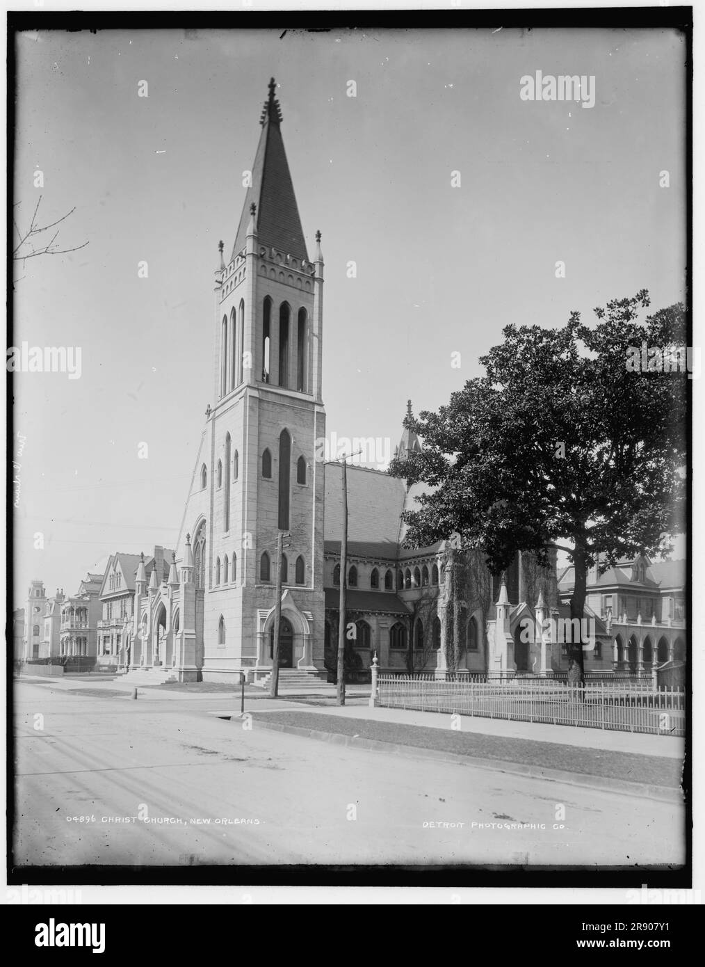 Christ Church, New Orleans, between 1890 and 1901. Protestant cathedral designed by Lawrence B. Valk. The steeple was destroyed in the Great New Orleans Hurricane of 1915. Valk's building is the fourth on the site - the original church was founded in 1803, the first non-Roman Catholic church founded in the entire Louisiana Purchase territory. Stock Photo