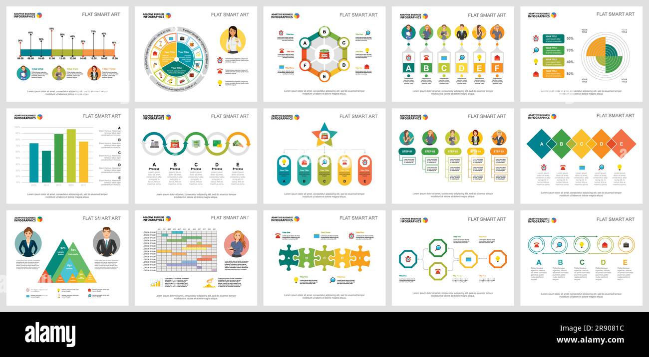 Slideshow Diagram Examples Colorful infochart diagrams set for presentation slide templates Stock ...
