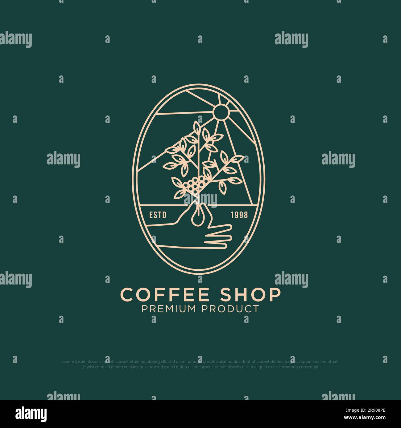 Organic Coffee logo design vector, vintage Outdoor coffee logo illustration with outline style, best for restaurant, cafe, beverages logo brand Stock Vector