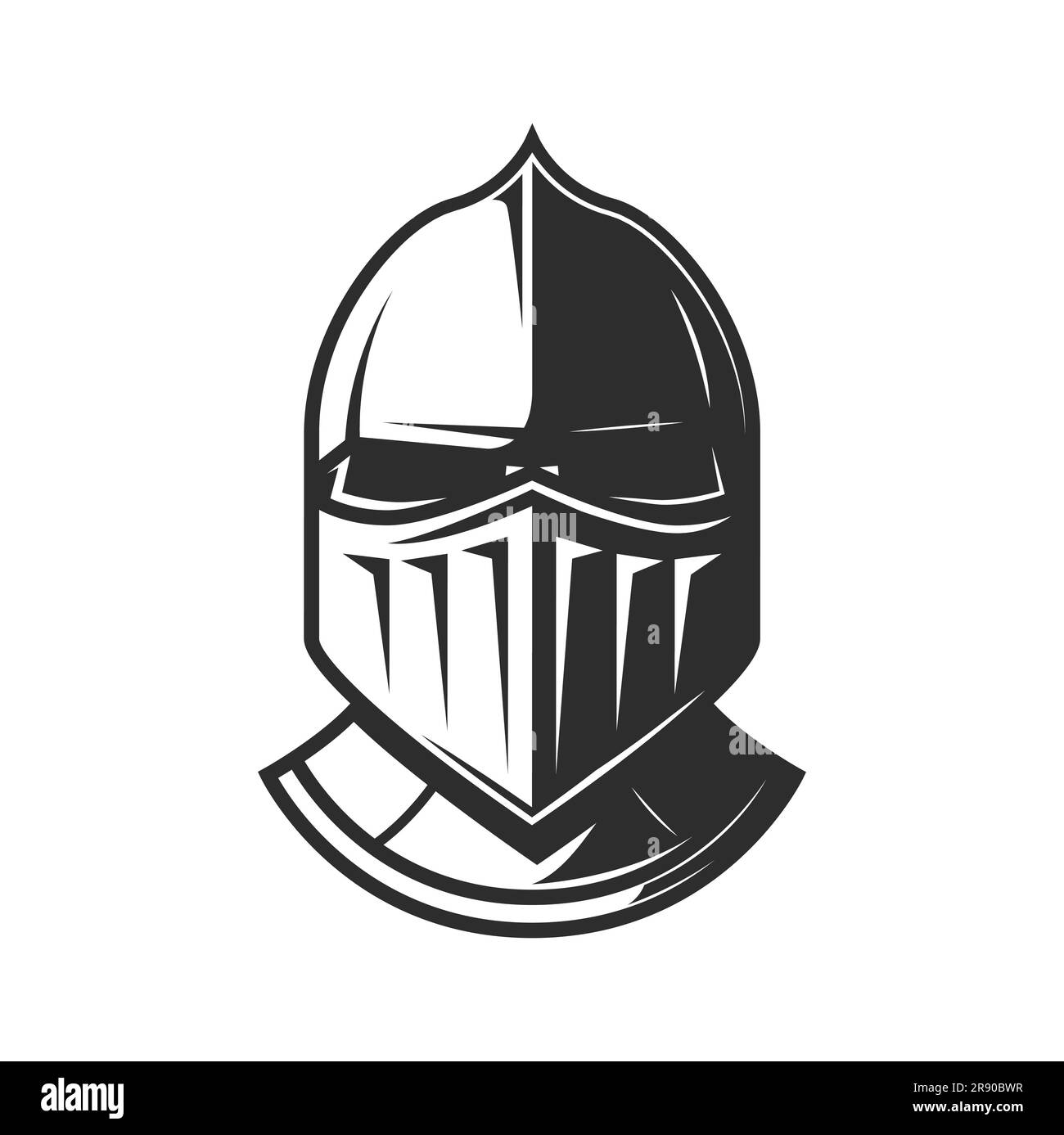 Knight warrior helmet, heraldry armor of medieval soldier or fighter with visor. Vector old helm or ancient armet symbol of knight, roman gladiator, spartan warrior or trojan army soldier helm Stock Vector