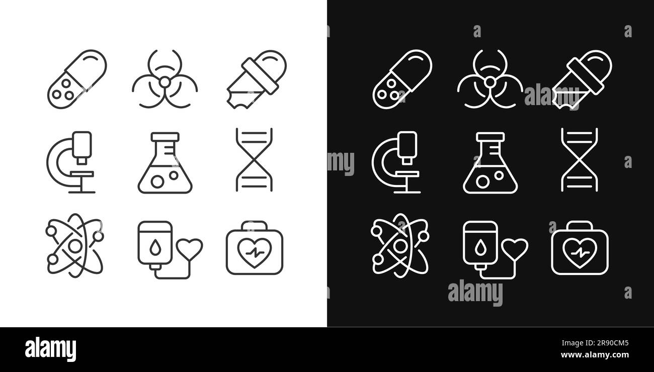 Science related pixel perfect linear icons set for dark, light mode Stock Vector