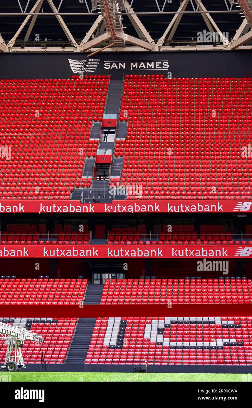 At the tribunes of San Mames arena - the official home ground of FC Athletic Bilbao, Spain Stock Photo