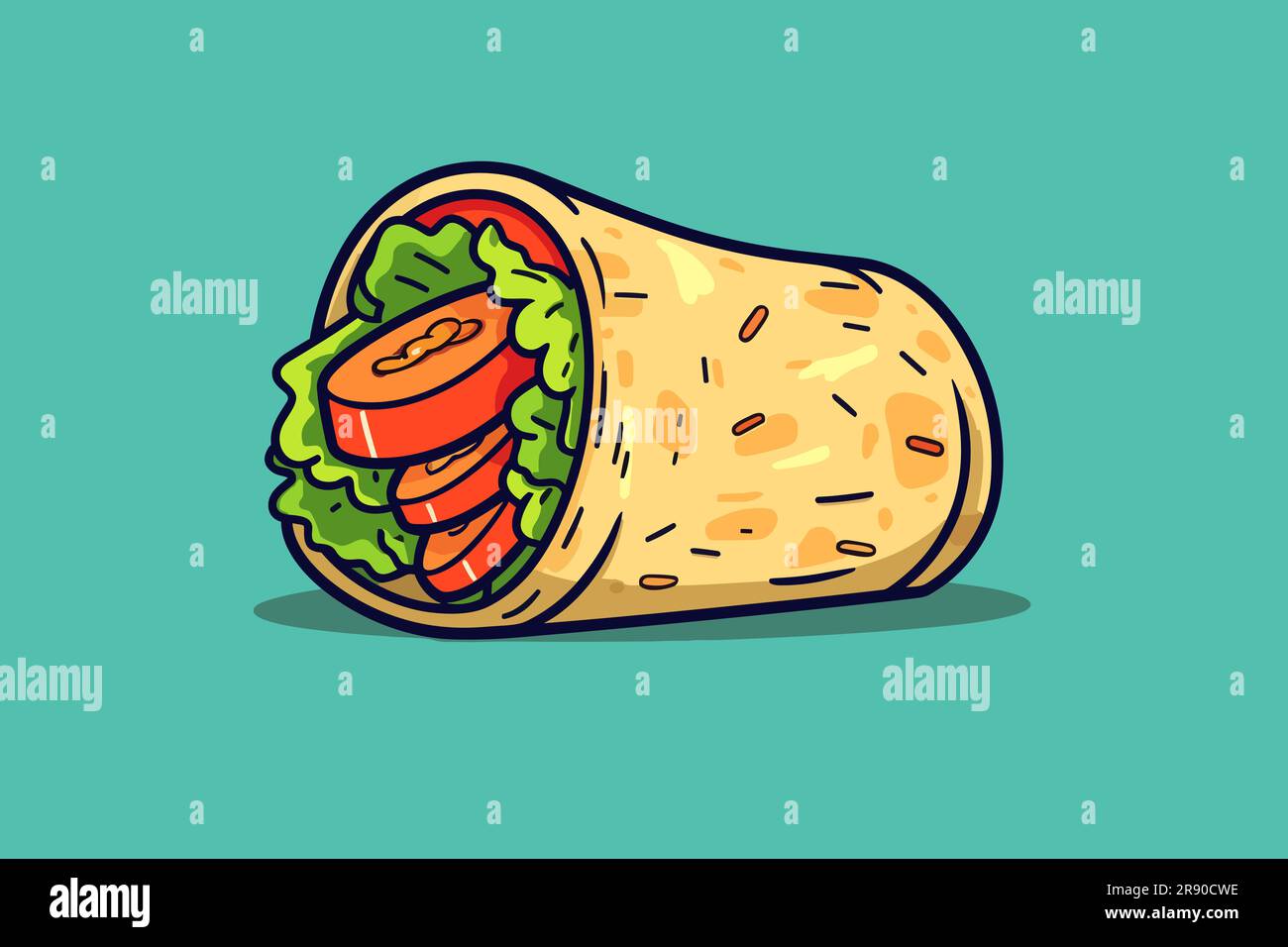 Chicken wrap. Chicken tortilla wrap hand-drawn illustration. Vector doodle style cartoon illustration Stock Photo