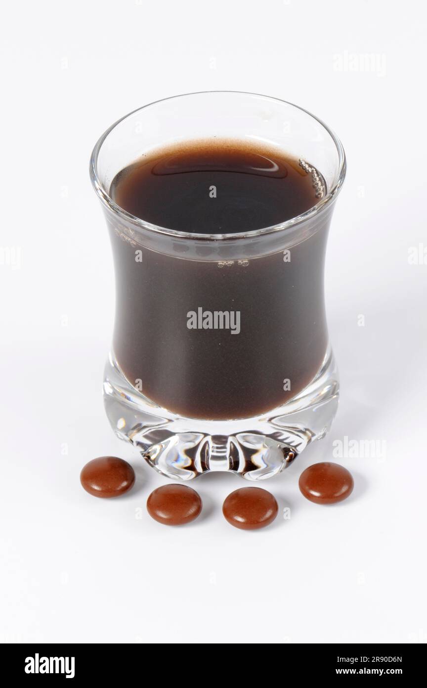 Glass with herbal blood juice and herbal blood tablets, iron gluconate