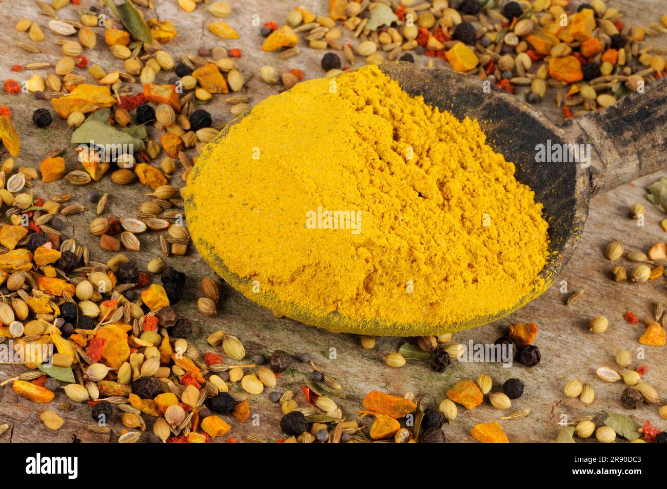Curry powder and curry ingredients, turmeric. Cumin, coriander, black