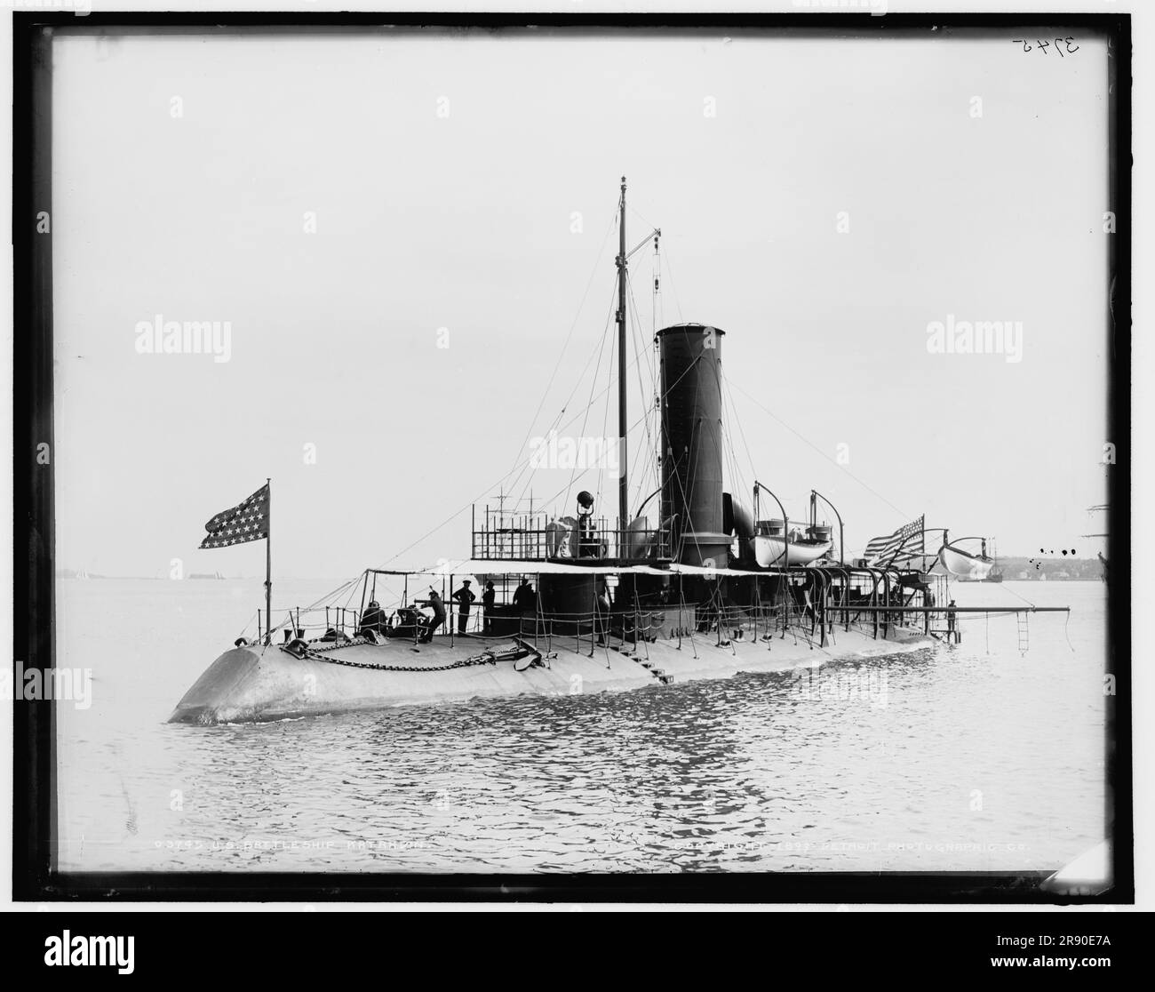 U.S. Battleship [sic] Katahdin, c1899. Showing the ironclad naval ram USS Katahdin, launched 1893 and decommissioned from the U.S. Navy in 1909. Her hull embodied several new features later used in early submarines. Stock Photo