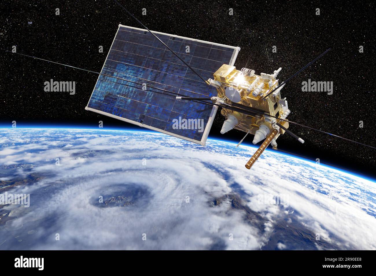 Modern meteorological space satellite monitoring Earth from orbit. 3d ...