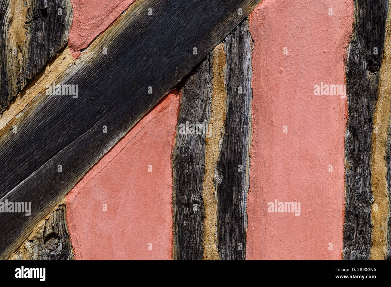 Detail of early 16th Century weathered timber framing with vertical and