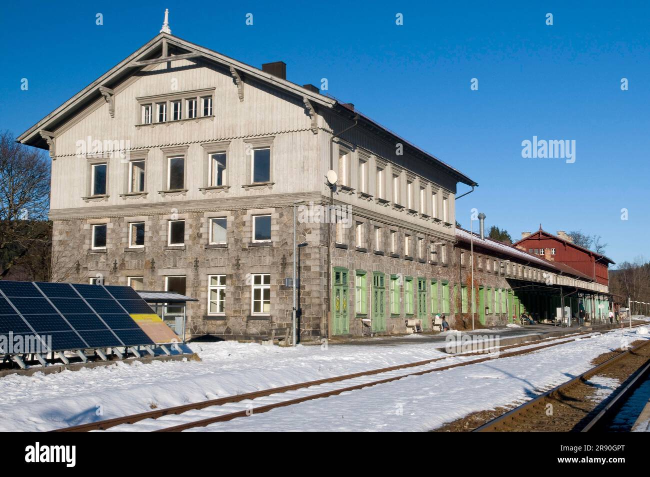 Train station, Bayrisch Eisenstein, Lower Bavaria, Bavaria, Germany Stock Photo