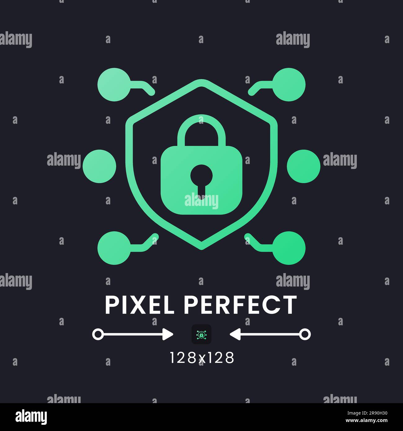 Network security green solid gradient desktop icon on black Stock Vector