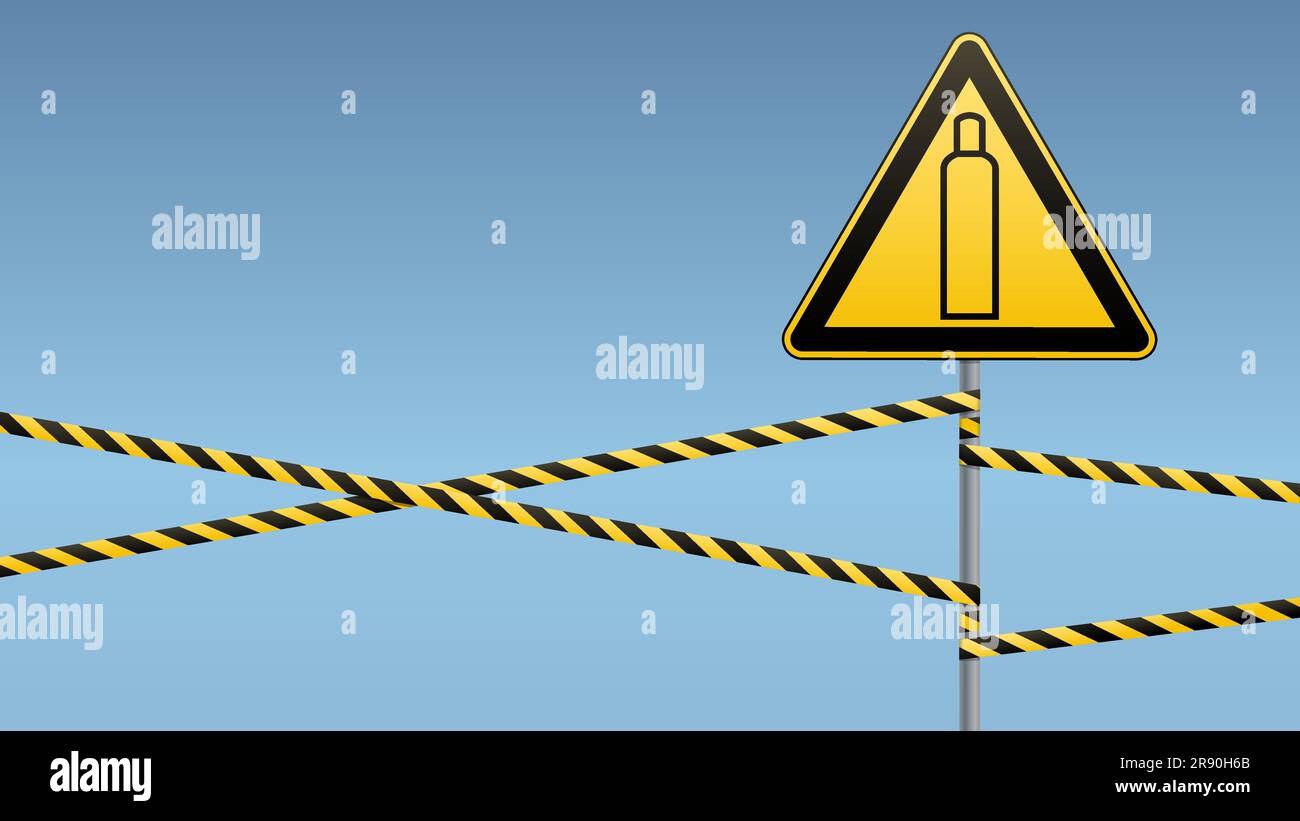 Gas bottle. Attention is dangerous. Warning sign. Safety technology. Triangular sign on the
