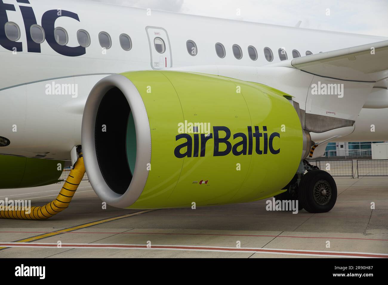 ISTANBUL, TURKIYE - OCTOBER 08, 2022: Engine of Air Baltic Airbus A220 ...
